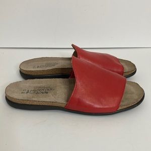 New Naot Red Leather Slides Size 39 US 8 Skylar Comfy Sandals Cork Suede